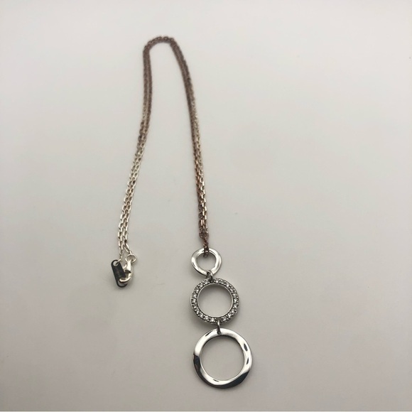 Janinas Sterling Two Tone Ombré Chain W Cz Circles Drop Pendant 18” & 1.5” - Picture 2 of 8